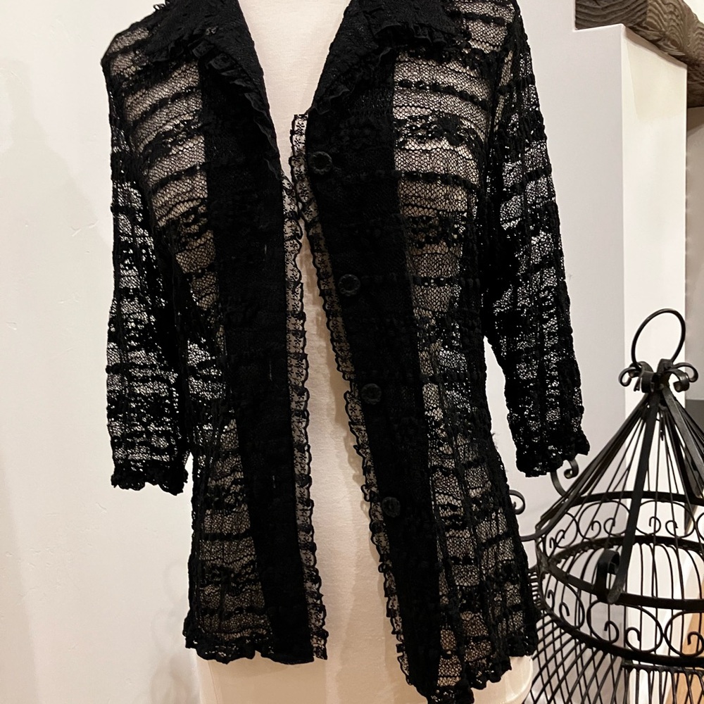 Vintage Black Lace Sheer blouse top Cardigan jacket